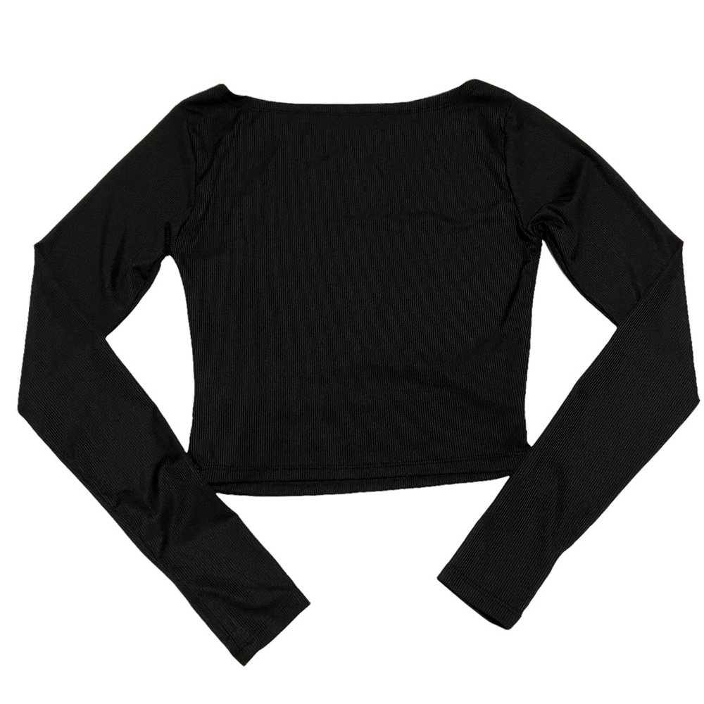 Cut Out Back Long Sleeve Black Crop Top